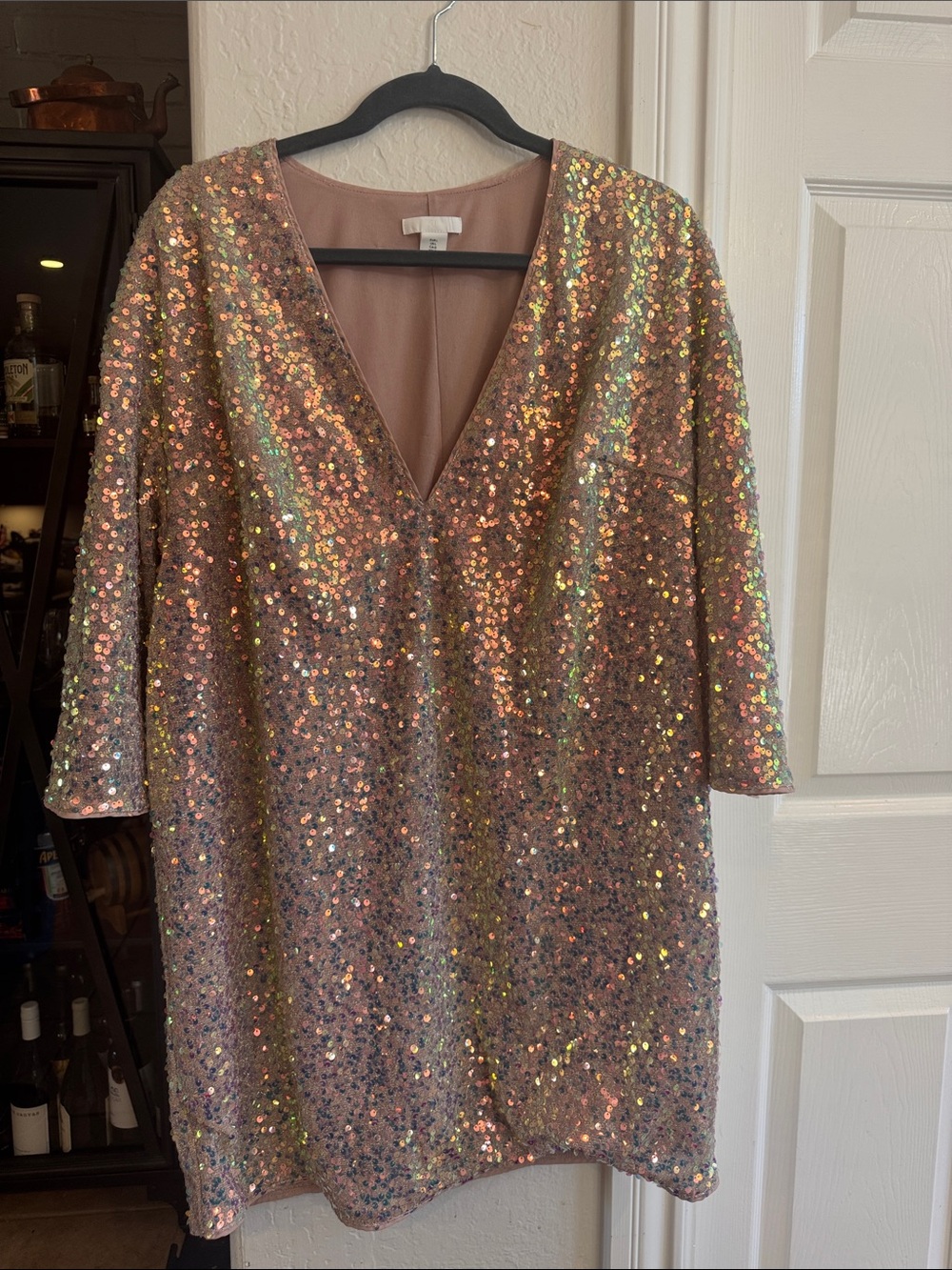 H&M Rose Gold Sequin V-Neck Shift Dress